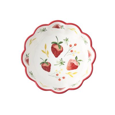 China Korean Fruit Salad Viable Border Ceramic Dessert Bowl Tableware Dish for sale