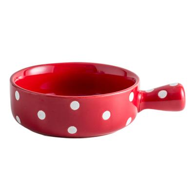 China Viable Creative Ceramic Dot Ceramic Handle Bowl Household Breakfast Bowl Splints Custom Ceramic Dishes for sale