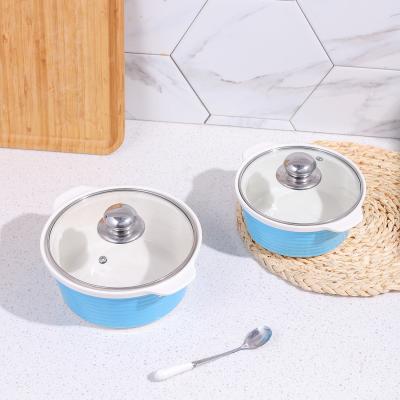 China Sustainable Ceramic Crock Pot Cookware Ceramic Casserole Cookware Set With Glass Lid for sale