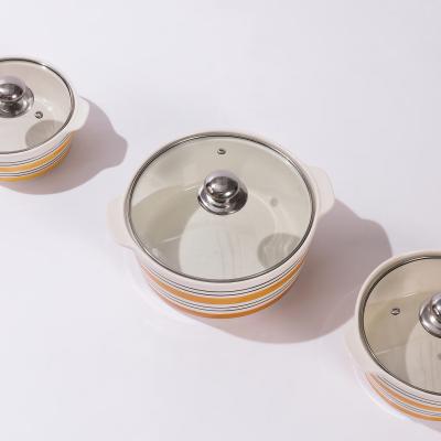 China Sustainable New Design Stock Pot Round Ceramic Casserole Cooking Set for sale