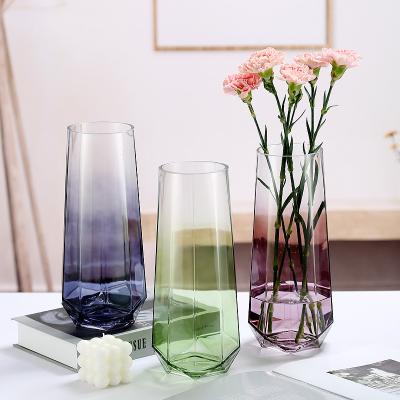 China Vase INS Home Living Room Decoration Minimalist Geometric Glass Vase Ornaments Flower Dry Flower Arrangement for sale