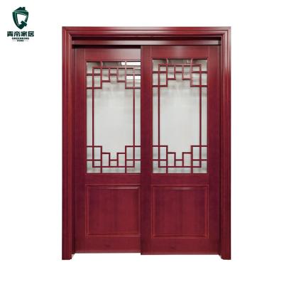 China Wooden Swing Tarpaulin Carving Decoration Two Leaf Door for sale