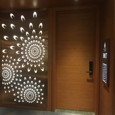 China Traditional teak wood door design with vision glass panel for sale