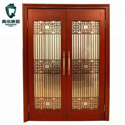 China Traditional Interior Swing Wooden Entry Double Doors With Glass for sale