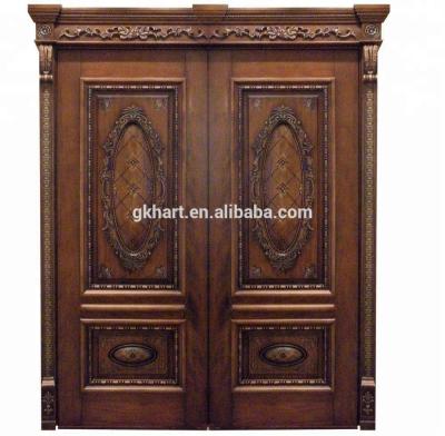 China Modern Luxury Hand Carved Double Doors Solid Wood Front Entry for sale