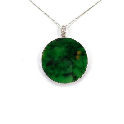 China High Quallity Natural Jadeite Round  shape Pendant 18K White Gold Necklace for sale