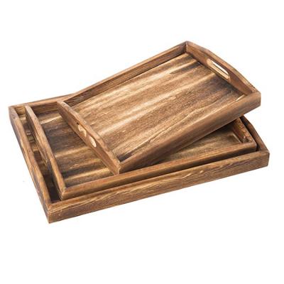 China High Quality Viable Custom Serving Tray Serving Tray Wood Logo Pine Wood Rectangular Dinner Tray for sale