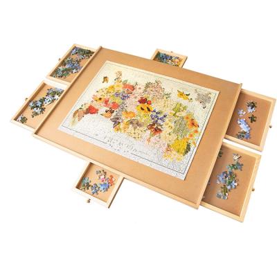 China Educational Toy Wooden Puzzle Board Jigsaw Puzzle Table Furniture with Four Drawers for Jigsaw Sorting for Kids and Adults for sale