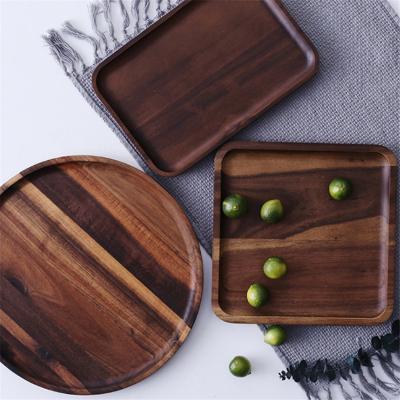 China Quality Desk Decoration Black Walnut Tray Coffee Tea Coffee Log Solid Wood Rustic Tray for sale