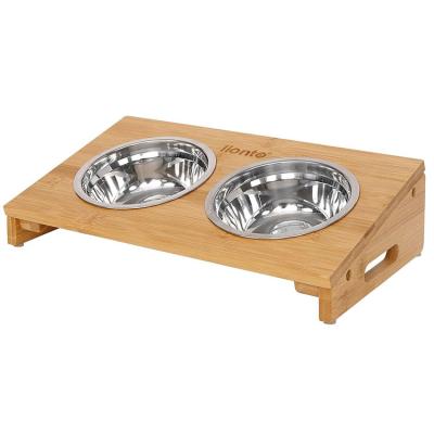 China Sustainable Pure Natural Healthy Wooden Material Cat Bowl Without Any Spray Paint Pet Bowl for sale