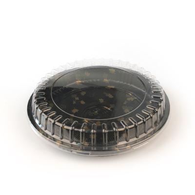 China Round Plastic Food Take Away Japanese Disposable Sushi Food Tray Disposable Meal Box Good Quality With Lid 28.3cm Blister Acceptablee for sale