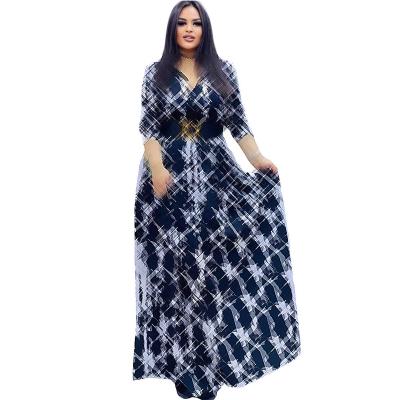 China Breathable 2022 Brand Luxury Fashion Digital Printing Casual Loose Long Sleeve Swing Dress for sale