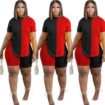 China 2022 new arrivals QUICK DRY plus size women's clothing summer loungewear two-piece set two tone shirts shorts outfits for sale