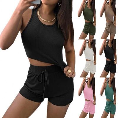 China Solid QUICK DRY Summer Workout Shorts Set Skinny Jogger Sets Shorts Sexy Tight Two Piece Set for sale