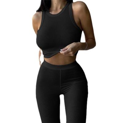 China 2022 Summer Women High Waist Fitness Breathable QUICK DRY Pajamas Slim Solid Casual Ladies Sports Suit Sleeveless Pencil Pants Loungewear for sale