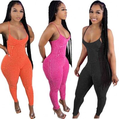 China 2022 High Quality Sleeveless Sexy Overalls QUICK DRY Pit Tight Fitted Women Low Collar Suspender for sale