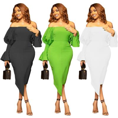 China 2022 New Arrivals Women's Dress Women's Anti-Static Slash Neck Puff Sleeves Slimming Waist Dress Sexy Bodycon Evening Dress Nightclub S-XL for sale