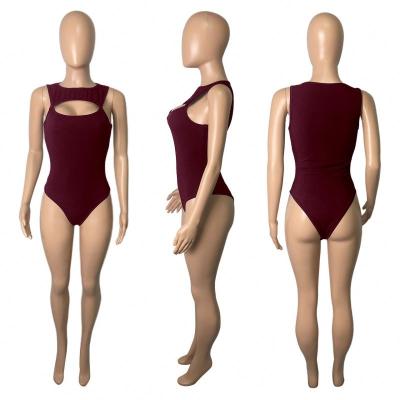 China Anti-pilling summer sports gym fitness hollow sexy jumpsuit solid knitting one-piece thong for women for sale