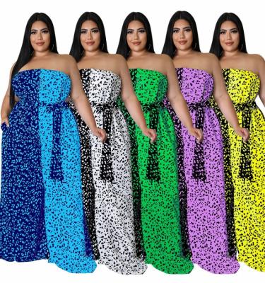 China Breathable Contrast Print Strapless Color Blocking New Tube Top Plus Size Wide Leg Jumpsuit Strapless Romper for sale