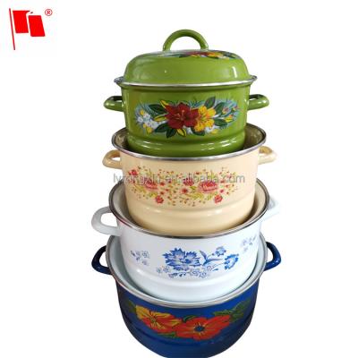 China Sustainable Enamel Cast Iron Casserole Steamer Cookware Sets Cooking Pot for sale