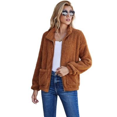 China Autumn Winter New Double Face Anti-wrinkle Plush Top Women's Fashion Solid Color Lapel Coat Crop Tops Long for sale