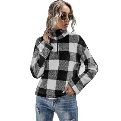 China Wholesale Custom Casual Hooded 4/1 Zipper Anti-wrinkle Crop Plaid Hoodie Women Pullover Coat for sale