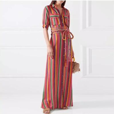 China Maix Wholesale Anti-Static Floral Striped Bohemian Dresses Long Elegant Bohemian Dress for sale