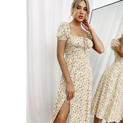 China 2021 Hot Selling Summer Women's Anti-Static Bubble Floral Midi Sleeve Dresses Puff Elegant Casual Wear for sale