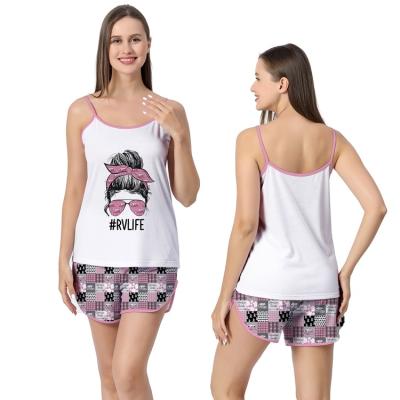 China Custom QUICK DRY Women's Pink Print Design Color Nightgowns Sexy Sleepwear Women Set Halter Sleepwear 2pcs Suit 2022 for sale