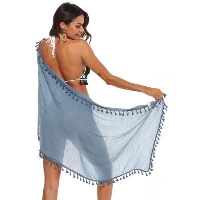 China Anti-Static Fashion Loose Women Skirt Wrap Summer Vacation Sarongs Casual Solid One-Piece Short Bikini Cover Up Swimwear for sale