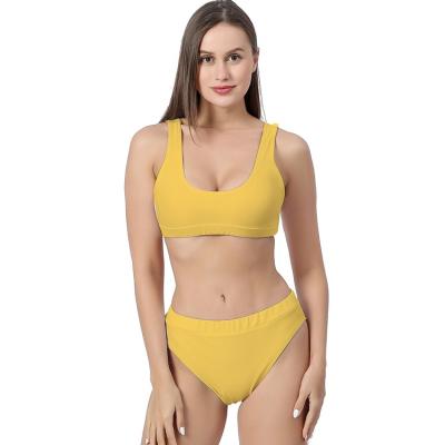 China Custom Sexy Swimsuit Manufacturer Bikini Drop-shipping LOGO Size Girls Plus Solid Color Backless Yellow Swimsuit Bikini for sale