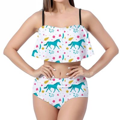 China Custom Print Plus Size 1pc Create Your Own Swimwear S~XXL Unicorn Asian Teen Women Two Piece Swimsuit Lift Up Bikini Set for sale