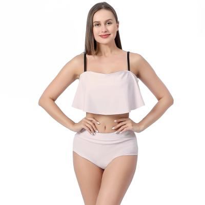 China Cute Custom Plus Size Drop-shipping Your Own Design Print Swimsuit Creamy-White Two-Piece Solid Bikini Bottom Top for sale