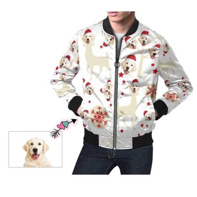 China OEM Design Dog Print Pattern Latterman Baseball Varsity QUICK DRY Custom Light Blue Bomber Jacket For Men for sale