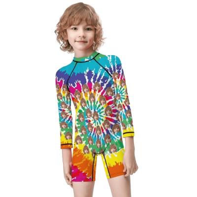 China Custom Face Suit Colorful Boy's Surfing Long Sleeves Seaside Beach Fitness Swimwear Swimsuit Custom Made Removable Padded Rotation With Zipper for sale