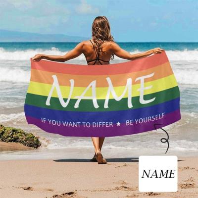 China Personalized Funny Rainbow LOGO Beach Towel Summer Rectangle Beach Towel Custom Name Print 1pc Kids Safe For Gift for sale