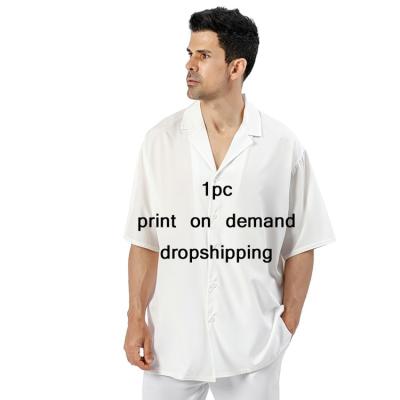 China Viable No Logo Printed Design Pattern Blank Plain Plain White Hawaiian Shirt Print Factory On POD Minimum Request For Men for sale