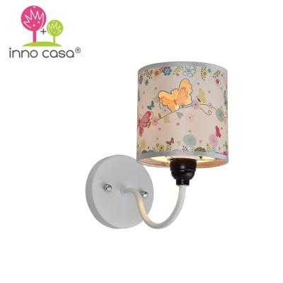 China B0W-WD2 Modern Wholesale Fabric Double Shade Butterfly Printed Wall Lamp Children's Design Wall Light for sale