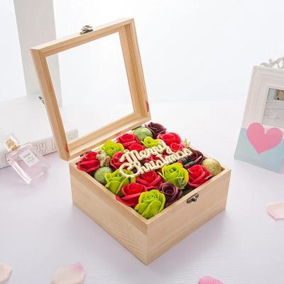 China All Wooden Box Customized Valentine's Day Gift Idea Handmade Artificial Soap Flower Immortal Rose for sale