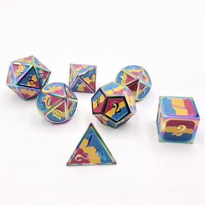 China DND Games Game Dice Set Metal OEM Customized Dnd Logo Rainbow RPG Dice Factory for sale