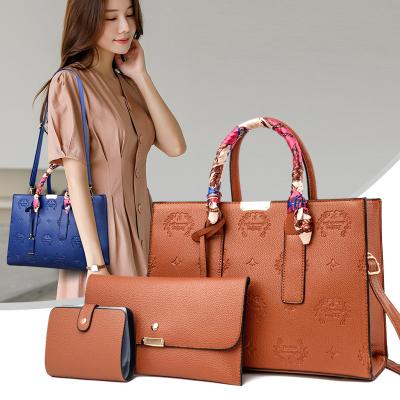 China PU Women Drop Embossed Leather Handbag Set Customizable Ladies PU Leather Scarf Handle Handbags Set for sale