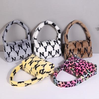 China New Fashion Autumn And Winter Plush Letter Leopard Print Madame Armpit Bag Shoulder Bag Handbag for sale