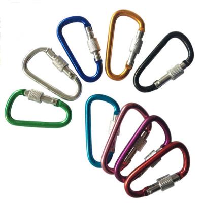 China Portable Custom HXY 48*26.5*4MM No Big 5CM Mini Screw Aluminum Carabiner Spring MOQ Main Chain Running Hook For Outdoor Camping Hiking for sale