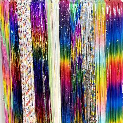 China Beautiful Colorful Christmas Metallic Foil Fringe Curtain Halloween Decoration Tassel 1*2m for sale