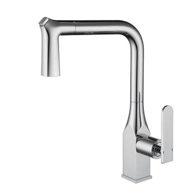 China Factory Design Handle Kitchen Sink Faucets Cold Hot Single Sense Brass Polished Kitchen Sink Faucets Pulling Kitchen Metale Faucet for sale