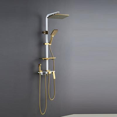 China Without Sliding Bar Bathroom Shower Set Gold And White Color Mixer Shower Copper Body Mixer Shower Faucet for sale