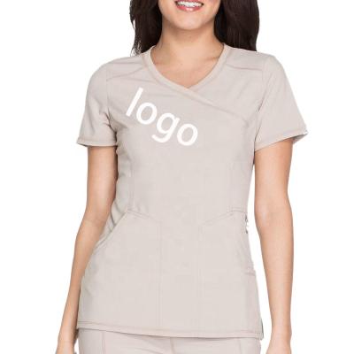 China Medical RX Hospital Summer Shorts Sleeve Patchwork Scrub Tops Khaki Color Medical Scrubs For Women Scrub Tops for sale