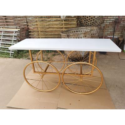 China Durable / Beautiful Amina Craft Gold Metal Wedding Flower Cart Candy Cart For Wedding Decoration for sale