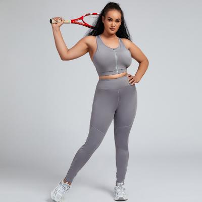 China Breathable Plus Size 2 Piece Outfits For Women Big And Bust Seamless Sports Bra Workout Set Yoga Set Big With High Waist Leggings for sale