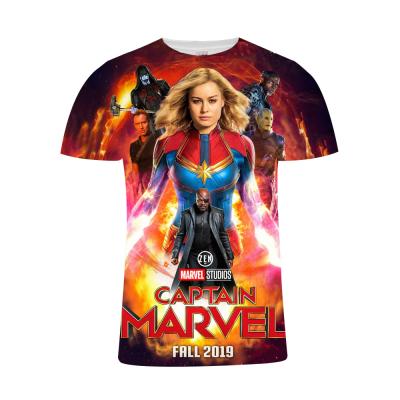 China Good Anti-wrinkle 3D Super Quality Summer Digital Printed Breathable Dry Unisex Captain Marvel T Shirts For Adults Or Kids for sale